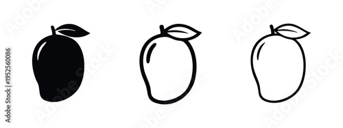 Mango Fruit Icon Set with Leaf - Tropical Sweet Fruit Vector Illustration in Multiple Styles