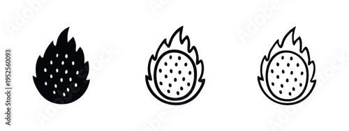 Dragon Fruit Pitaya Icon Set with Seeds - Exotic Tropical Fruit Vector Illustration