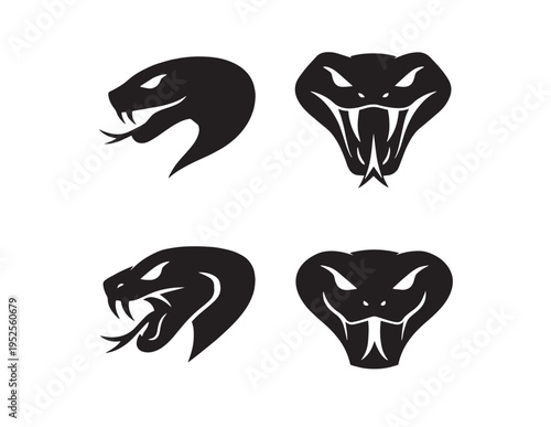 Black Mamba Snake Head Vector Set, aggressive viper serpent logo collection, dangerous reptile animal symbol for branding and design