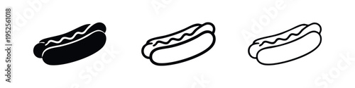 Hot Dog Icon Set with Glyph, Outline, and Flat Styles