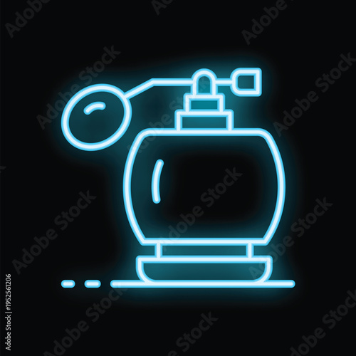Neon sign of a perfume bottle glowing on a wall at night, concept for perfumery