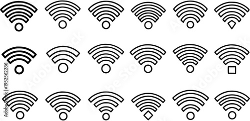 Black and White Line Art Wifi Signal Icons Set, Technology Concept