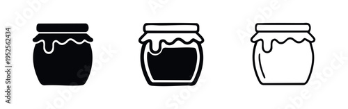 Honey or Jam Jar Icon Set - Sweet Food Container with Dripping Top
