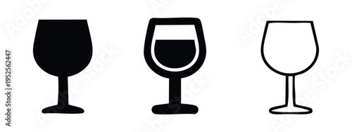 Wine Glass Icon Set - Full, Partial, and Empty Drink Symbols