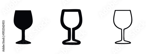 Empty Wine Glass Icon Set - Barware and Beverage Symbol