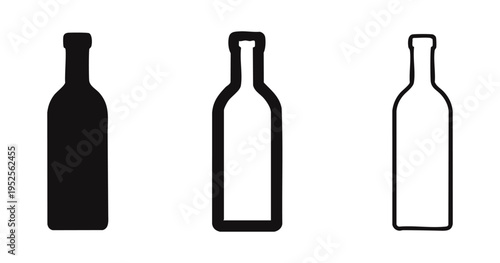 Classic Wine Bottle Icon Set - Beverage and Alcohol Product Symbol