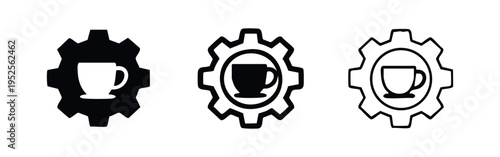 Coffee Cup Gear Icon Set. Coffee Setting and Service Vector Symbols.