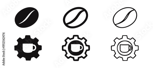 Coffee Bean and Coffee Settings Icon Set. Coffee Production and Preferences Symbols.