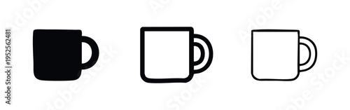 Simple Coffee Mug Icon Set. Hot Drink Cup Vector Symbols.