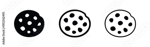 Chocolate Chip Cookie Icon Set. Dessert Biscuit Vector Symbols.