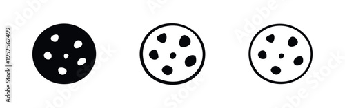 Round Chocolate Chip Cookie Icon Set. Dessert Biscuit Vector Symbols.