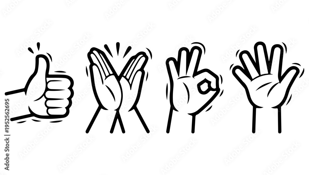 Fototapeta premium A collection of hand gestures thumbs up clapping ok sign and open palm