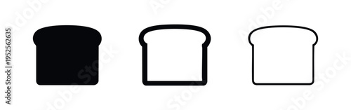 Bread Slice Icon Set. Vector illustration of bakery food in solid, bold outline, and thin line styles.