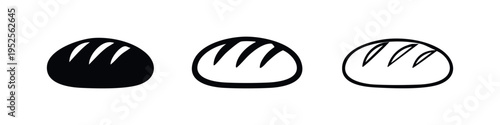 Loaf of Bread Icon Set. Vector illustration of artisan bakery food in solid, bold outline, and thin line styles.