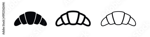 Croissant Icon Set. Vector illustration of pastry and bakery food in solid, bold outline, and thin line styles.