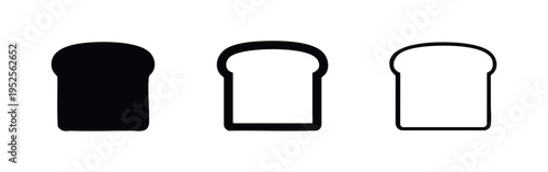 Bread Slice Icon Set. Vector illustration of bakery food in solid, bold outline, and thin line styles.