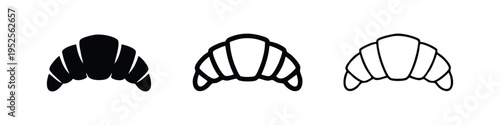 Croissant Icon Set. Vector illustration of pastry and bakery food in solid, bold outline, and thin line styles.