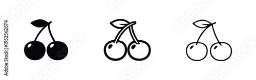 Cherry fruit icons set. Sweet summer berries in different styles, flat vector illustration.