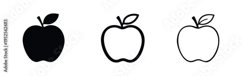 Apple fruit icons set. Fresh healthy fruit in different styles, flat vector illustration.