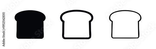 Loaf of bread slice icons in solid, bold outline, and thin outline styles.