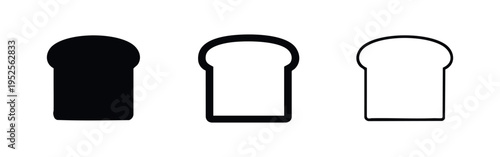 Loaf of bread slice icons in solid, bold outline, and thin outline styles.
