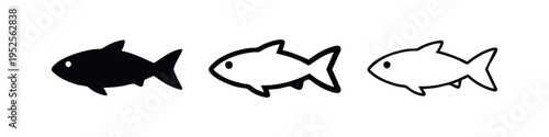 Simple fish icons in solid, bold outline, and thin outline styles.
