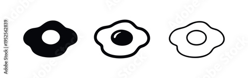 Fried egg icons in solid, bold outline, and thin outline styles, with visible yolk.