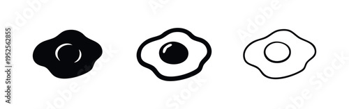 Fried egg icons in solid, bold outline, and thin outline styles, with implied and visible yolks.