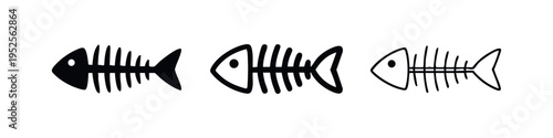 Fish skeleton icons in solid, bold outline, and thin outline styles.