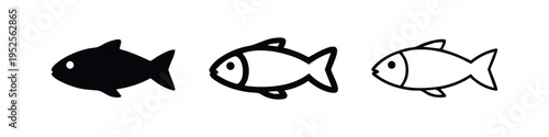 Simple fish icons in solid, bold outline, and thin outline styles.
