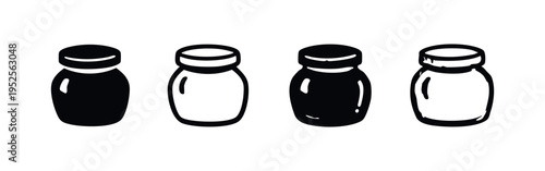 Small Bottle Icons Set. Drinkable Yogurt or Beverage Container Vector Illustrations.