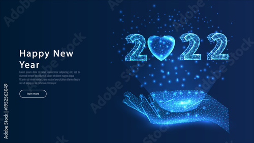 Abstract 2022 Happy New Year digital web banner template decorated by evergreen branches
