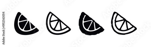 Citrus Fruit Slice Icons. Vector Set of Lemon or Lime Silhouettes and Outlines for Graphic Design.