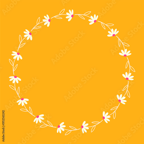 Clip art of hand drawn simple wreath of wildflowers on isolated background. Design for Mother’s Day, springtime and summertime celebration, scrap booking, wedding invitation, textile, home decor.