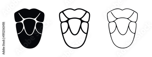 Human tongue vector icon set. Anatomical taste organ symbol in various styles.