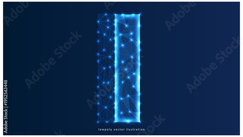 alphabet I Letter I low poly design, alphabet abstract geometric image, font wireframe mesh polygonal vector illustration made from points and lines on dark blue background
