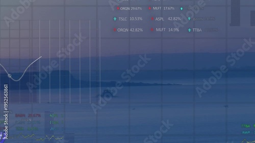 Data feed, UI overlays forming grid, bars rising, curve drawing, rings pulsing showing vessel data