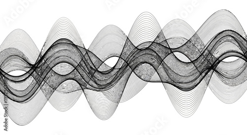 Dense Overlapping Complex Wavy Lines Abstract Pattern on Isolated White Background