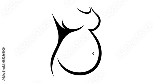 Abstract Pregnant Woman Outline with Visible Belly Button on Isolated White Background