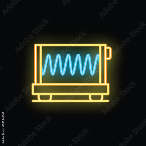 Neon sign showing a seismograph recording earthquakes on a black background