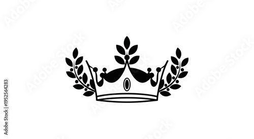 Luxurious black crown adorned with round gems and a laurel wreath on an isolated white background.