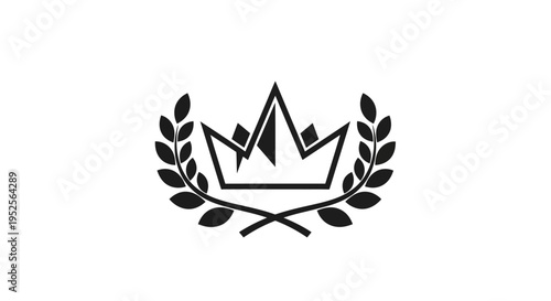 Bold black crown with sharp points and a laurel wreath on an isolated white background.