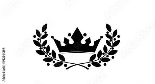 Regal black crown with a classic laurel wreath on an isolated white background.