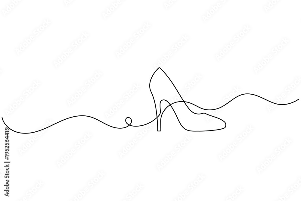 Obraz premium Shoe Continuous One Line Drawing High Heel Fashion Icon Minimalist Footwear Illustration