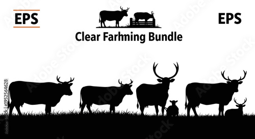 Black silhouettes of cows and bulls.