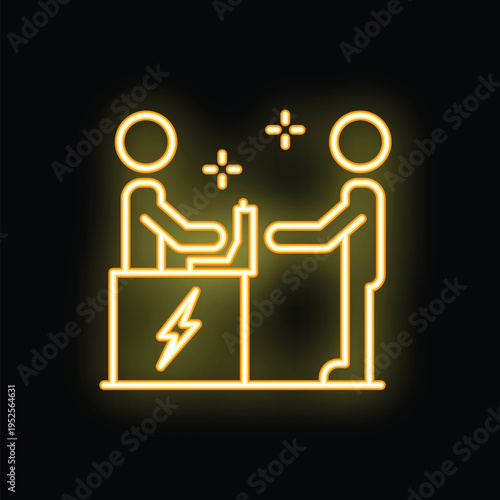 Neon sign of a customer making a contactless payment at a fast food restaurant