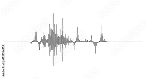 Dynamic audio waveform, sound peaks and troughs, abstract pattern, isolated white background.