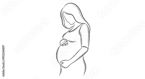 Pregnant woman gently cradling belly, side profile, isolated white background.