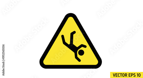 Falling Person Slip and Fall Hazard Yellow Warning Sign Vector EPS 10 on Isolated White Background