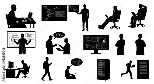 Business People Working Office Silhouettes.